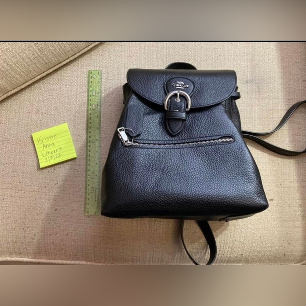 New Authentic COACH Black Genuine Leather Backpack Purse